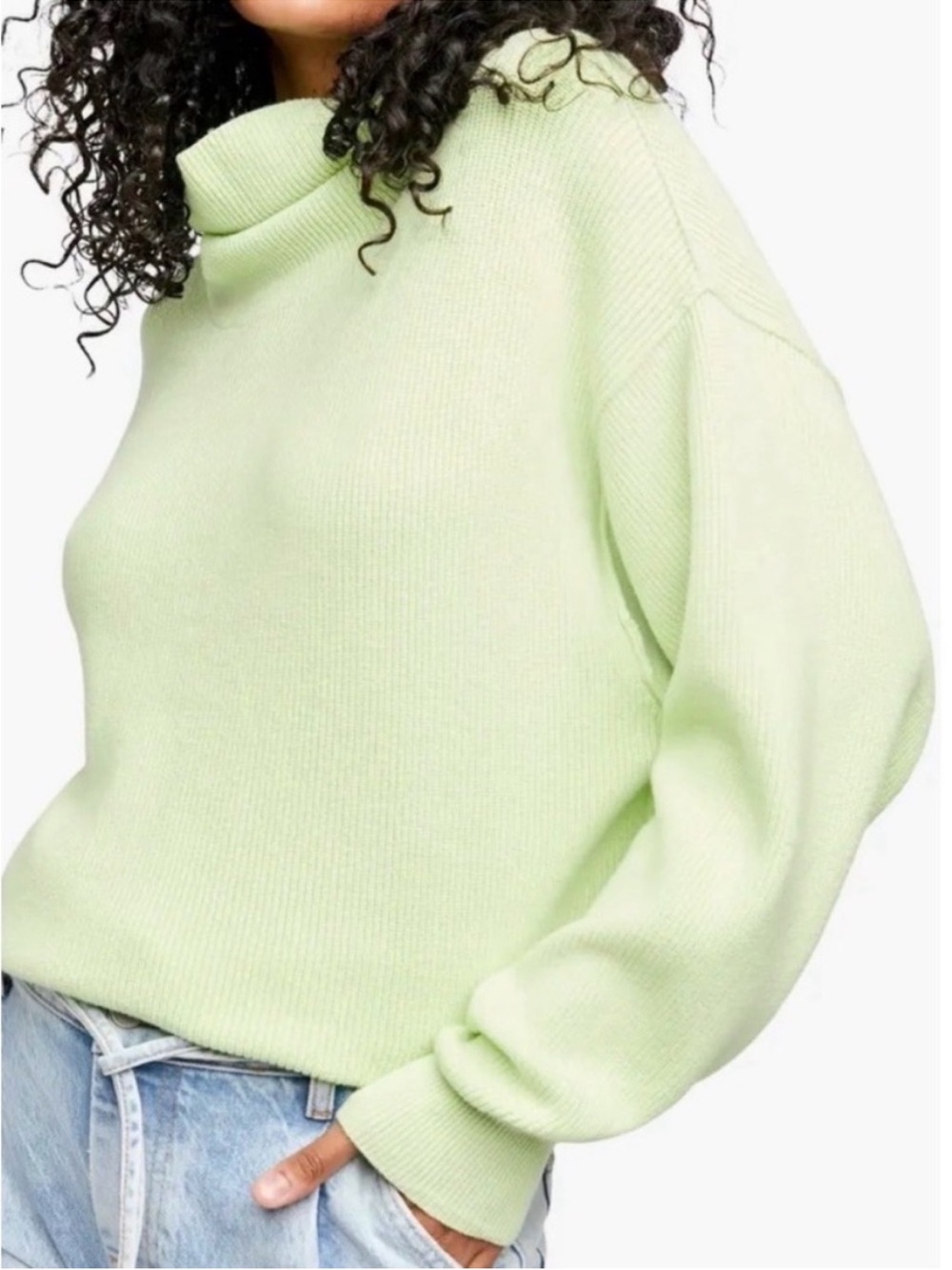Free People bright green softly structured tunic turtleneck sweater S oversized